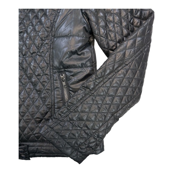 Pink Platinum Women's Black Quilted Hooded Puffer Jacket Zip Front Size S - Picture 7 of 8